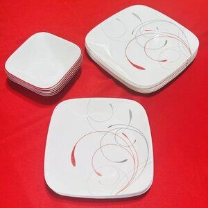 18 pc Corelle Splendor Dinnerware Square Dinner Plates, Bowl, Lunch Plates EUC